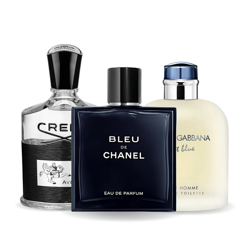 Sada 3 parfémů parfémů Bleu de Chanel, Creed Aventus, Light Blue Dolce Gabbana 100ml