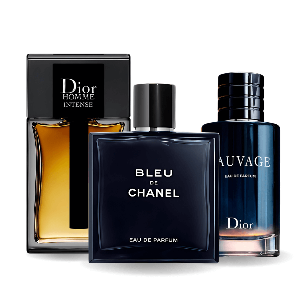 Sada 3 parfémů parfémů Sauvage Dior, Bleu de Chanel, Dior Homme Intense 100ml 