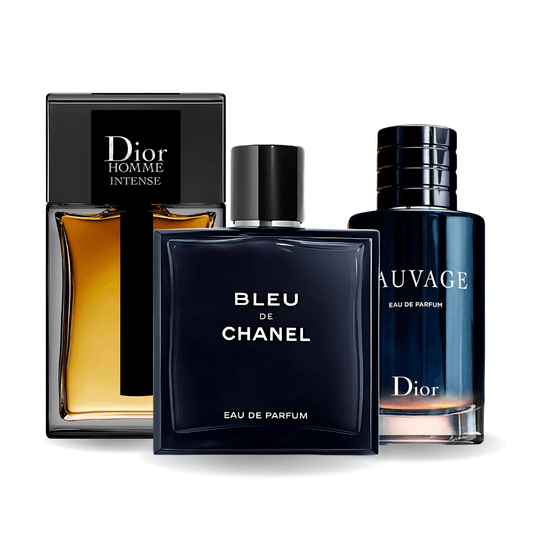 Sada 3 parfémů parfémů Sauvage Dior, Bleu de Chanel, Dior Homme Intense 100ml 