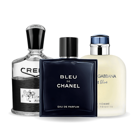 Sada 3 parfémů parfémů Bleu de Chanel, Creed Aventus, Light Blue Dolce Gabbana 100ml