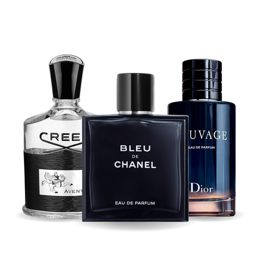 Sada 3 parfémů parfémů Creed AVENTUS, BLEU DE CHANEL, Dior SAUVAGE 100ml 