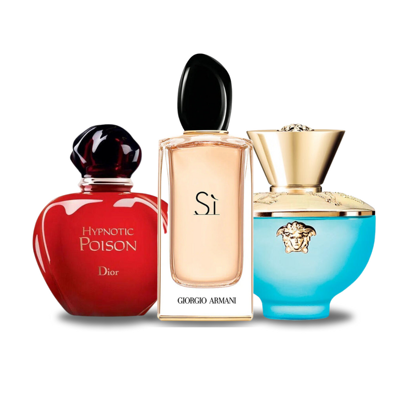 Sada 3 parfémů parfémů Dior HYPNOTIC POISON, Giorgio Armani SÌ a Versace DYLAN TURQUOISE 100ml